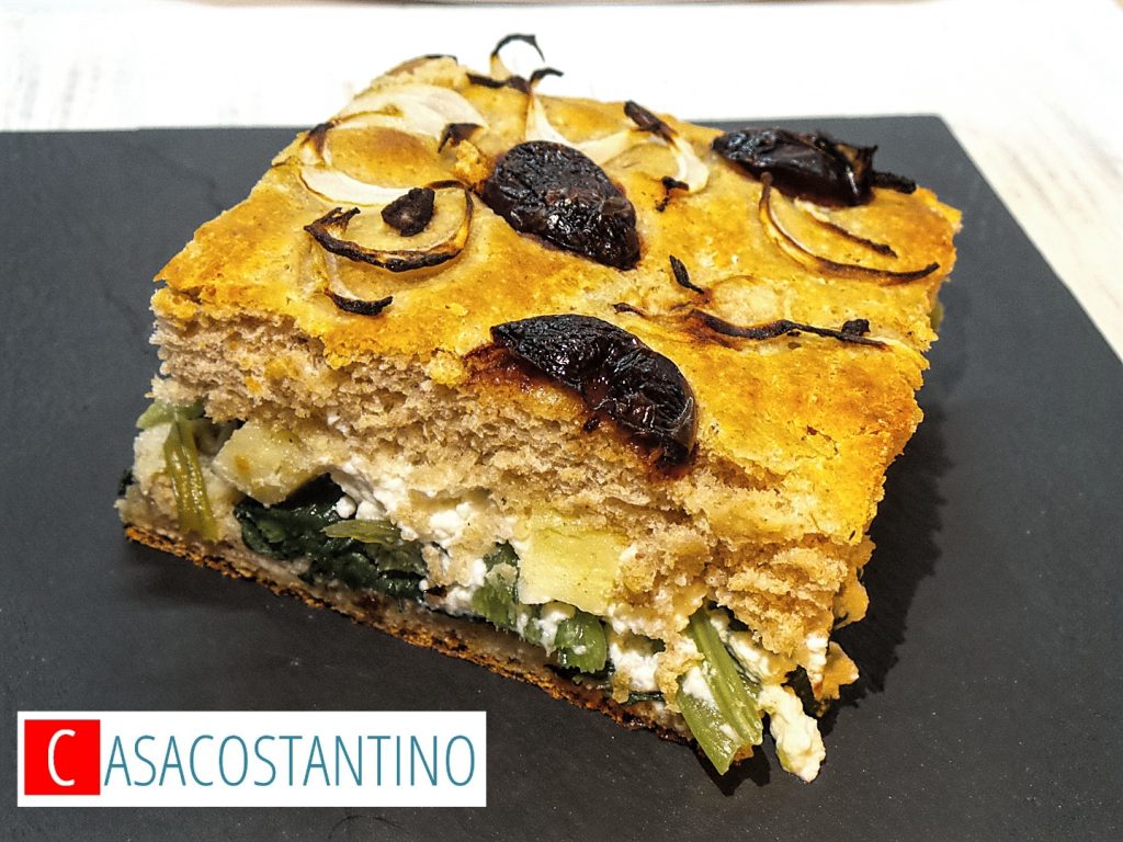 Focaccia rustica integrale con giri e ricotta